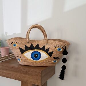 Eye Design Straw Tote Bag